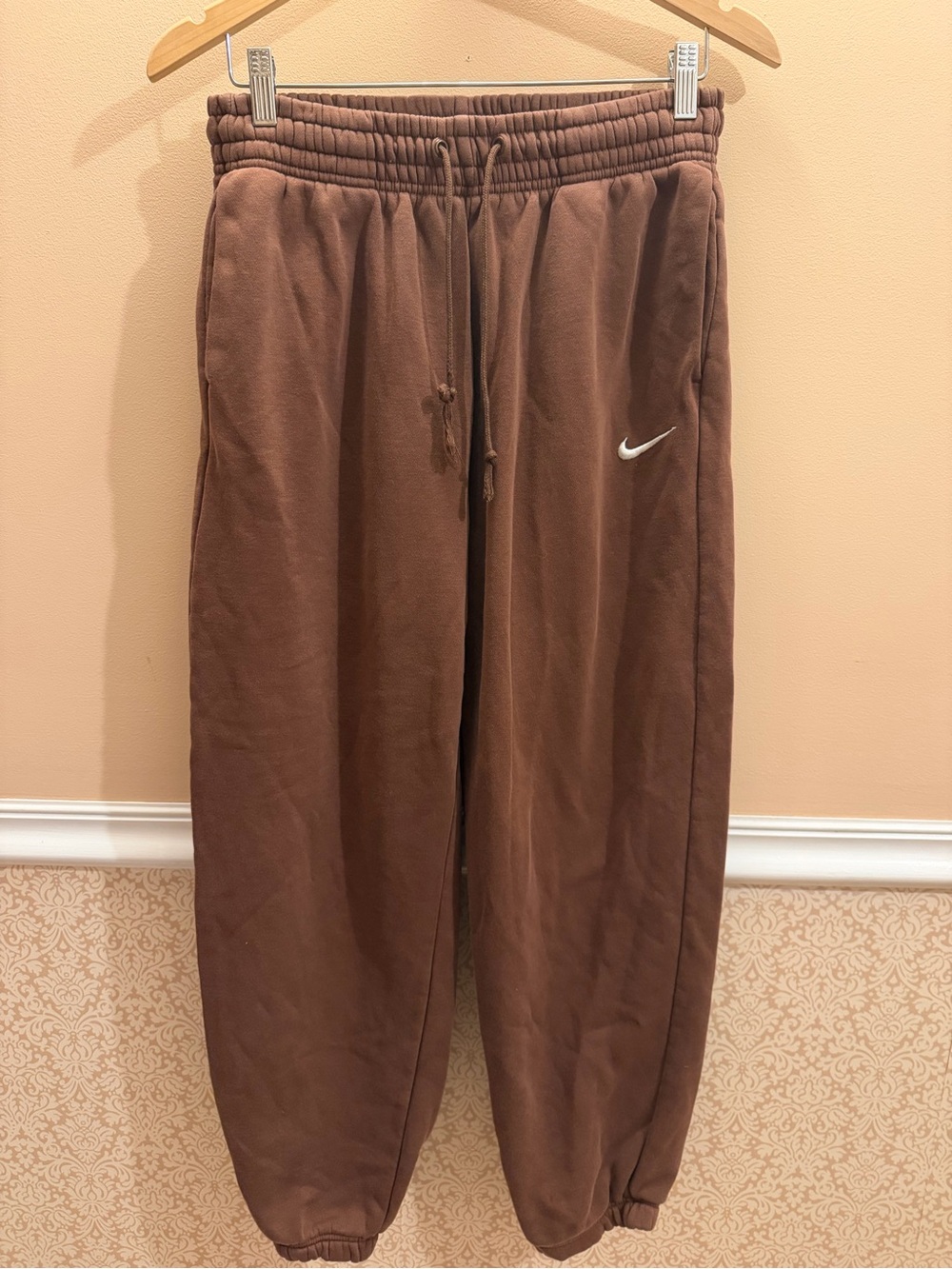 Nike Brown Track Joggers with White Swoosh Detail